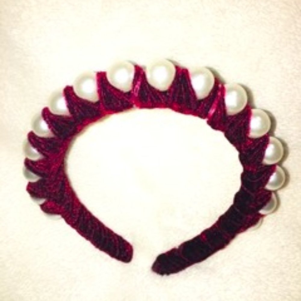 (NEW) Burgundy Velvet Headband/Bandeau with Faux Pearls